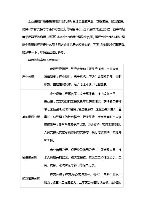 企业信用等级评判标准