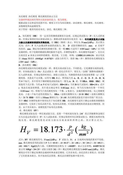 布氏硬度_洛氏硬度_维氏硬度的表示方法