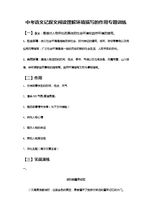 中考语文记叙文阅读理解环境描写的作用专题训练