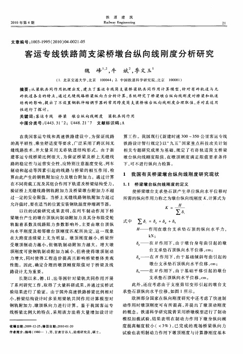 客运专线铁路简支梁桥墩台纵向线刚度分析研究