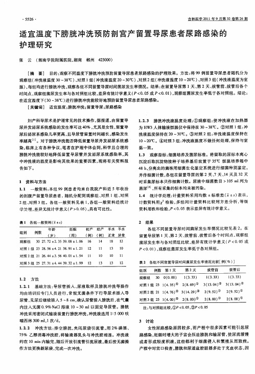 适宜温度下膀胱冲洗预防剖宫产留置导尿患者尿路感染的护理研究