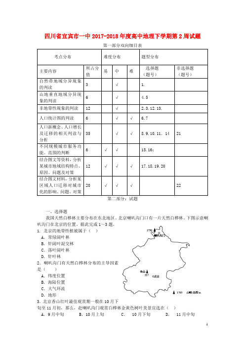 四川省宜宾市一中2017-2018年度高中地理下学期第2周试题