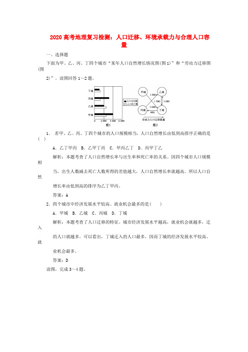 2020高考地理复习检测 人口迁移、环境承载力与合理人