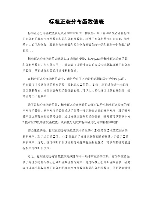 标准正态分布函数值表