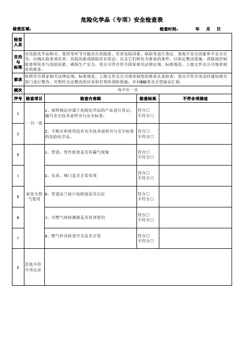 危险化学品(专项)安全检查表