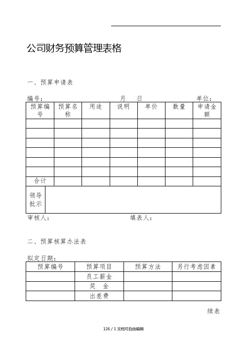 最新公司财务预算管理表格