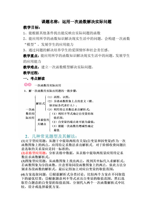 运用一次函数解决实际问题 初中八年级下册数学教案教学设计课后反思 人教版