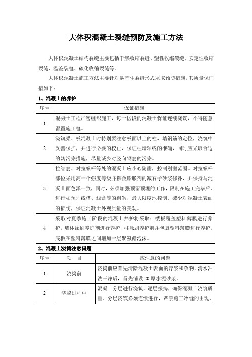 大体积混凝土裂缝预防及施工方法