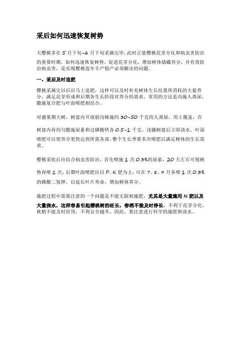 采后如何迅速恢复树势