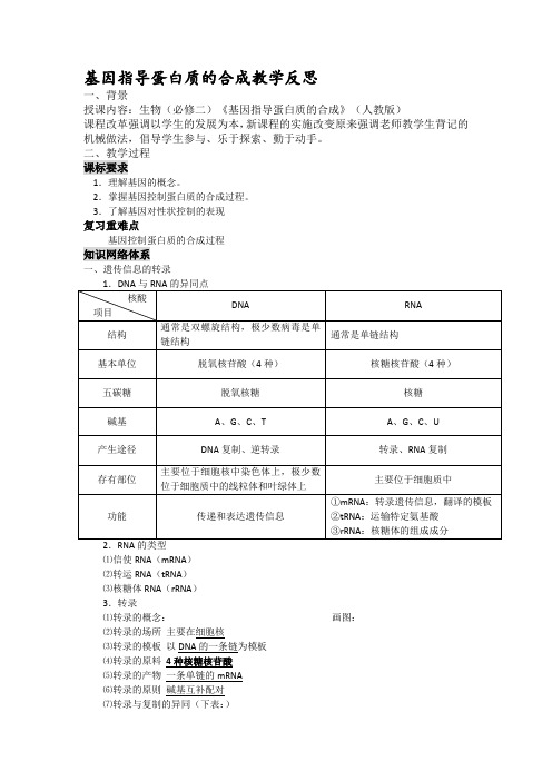 基因指导蛋白质的合成教学反思