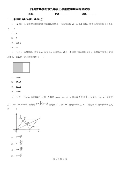 四川省攀枝花市九年级上学期数学期末考试试卷