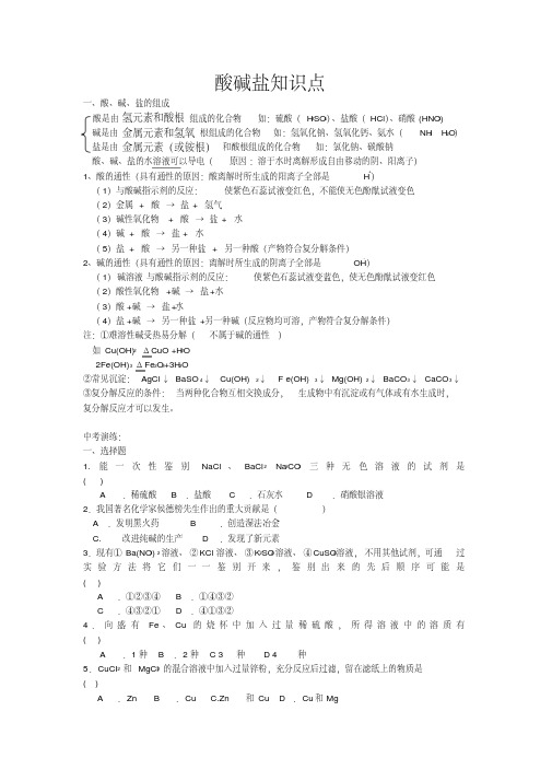 中考酸碱盐知识总结与专题练习(有答案)