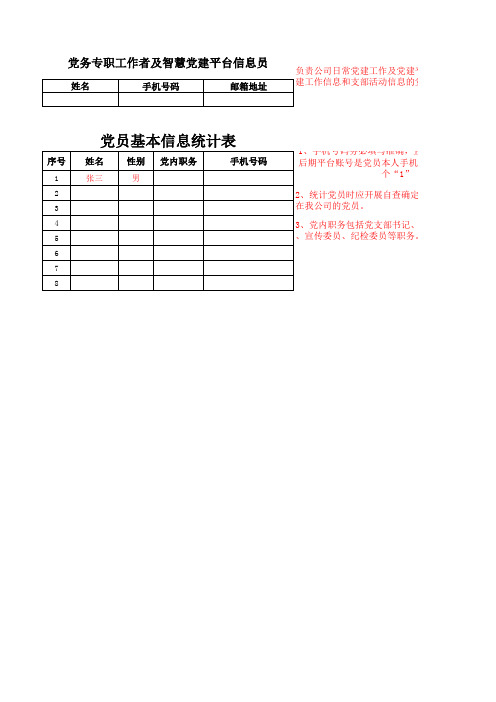XX党支部智慧党建平台信息统计表