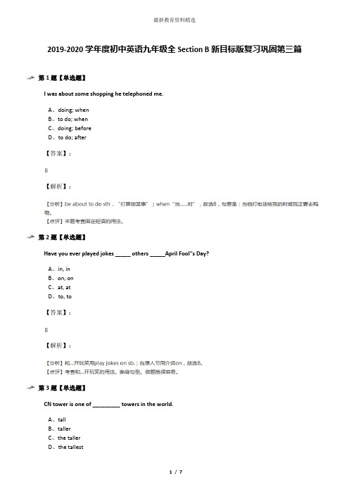 2019-2020学年度初中英语九年级全Section B新目标版复习巩固第三篇