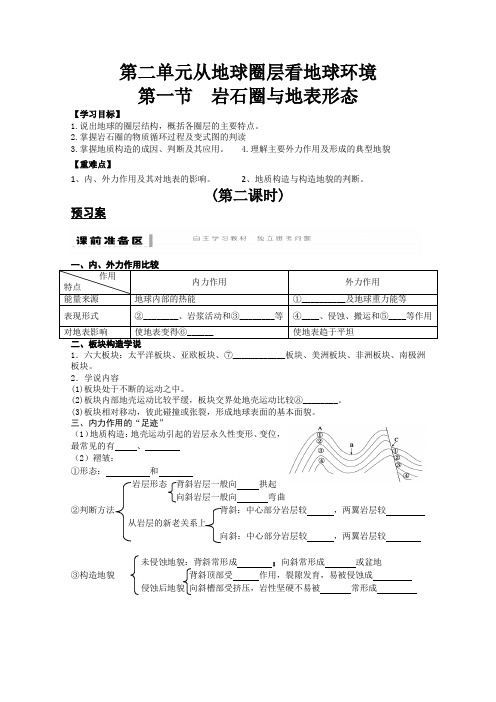 2013-2014学年高一地理期末复习学练案第2单元第1节《岩石圈与地表形态》第2课时(鲁教版必修一)