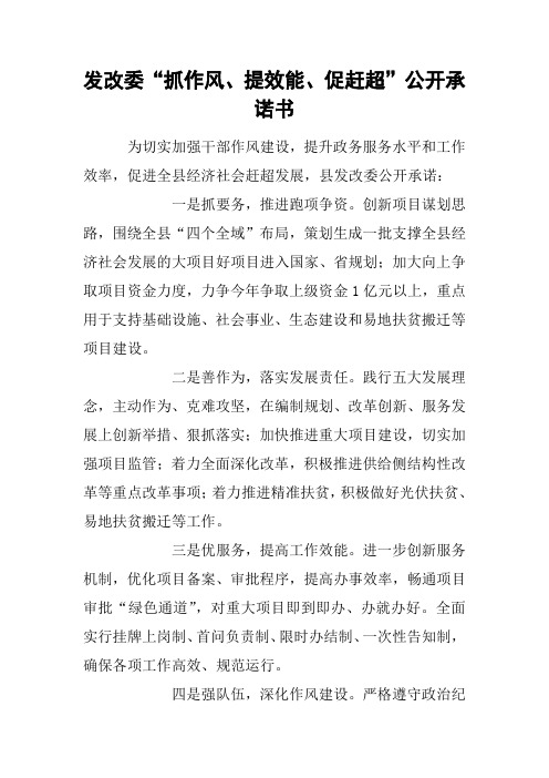 发改委“抓作风、提效能、促赶超”公开承诺书