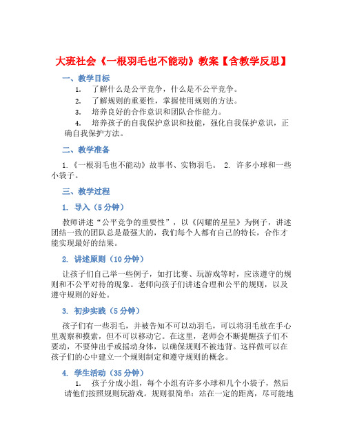 大班社会《一根羽毛也不能动》教案【含教学反思】