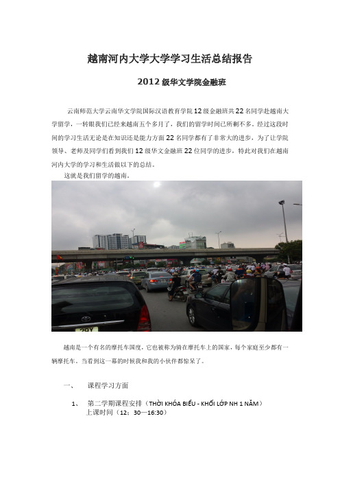越南河内大学大学学习生活总结报告