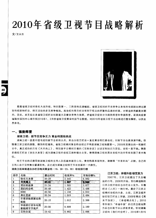 2010年省级卫视节目战略解析