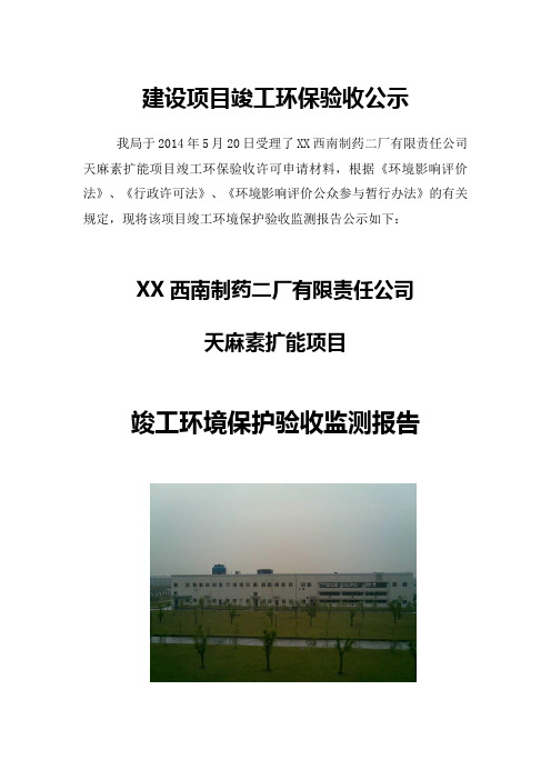 制药厂项目竣工环境保护验收监测报告