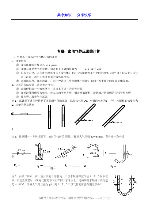 高中物理：封闭气体压强的计算