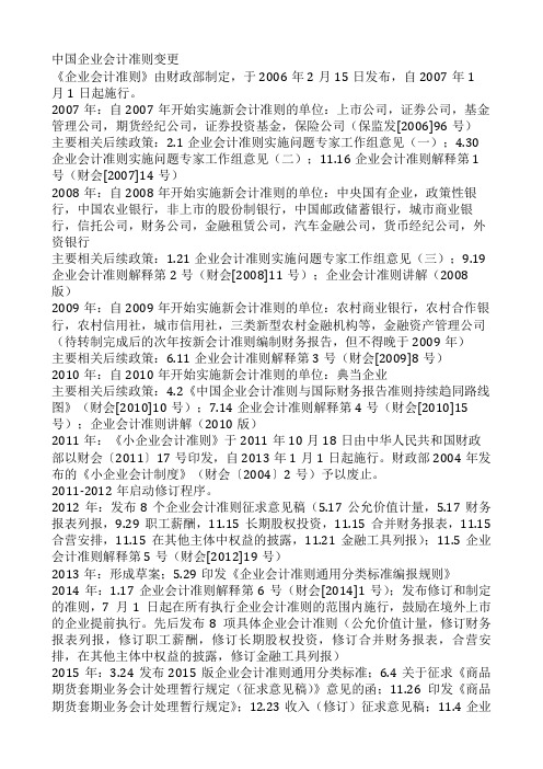 2006-2017企业会计准则变化