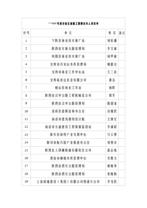 2019年度全省正高级工程师公示人员名单【模板】