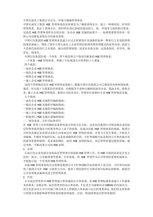 中国石油化工集团公司安全、环境与健康管理体系