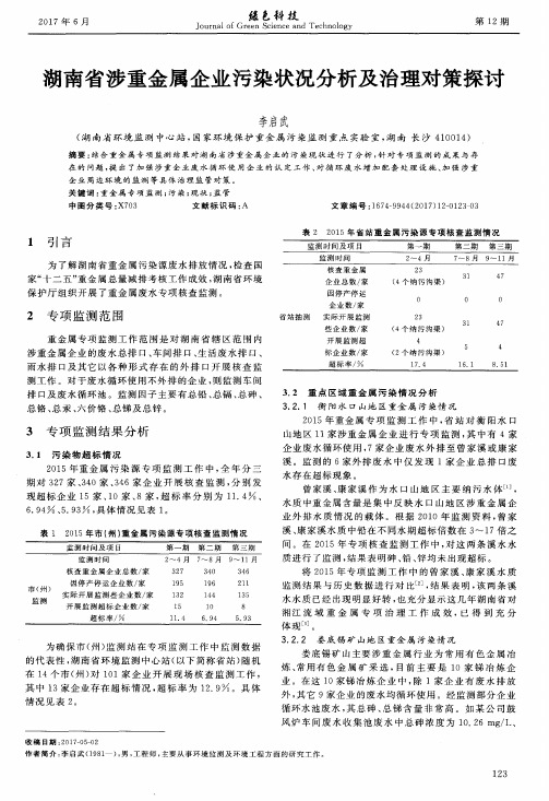 湖南省涉重金属企业污染状况分析及治理对策探讨