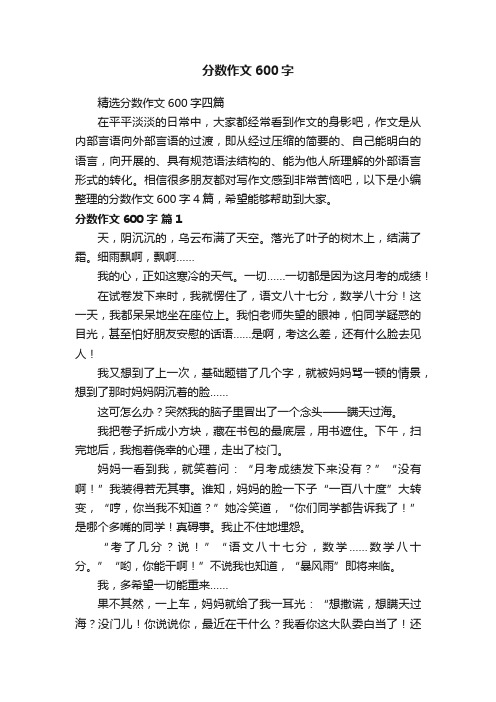 精选分数作文600字四篇