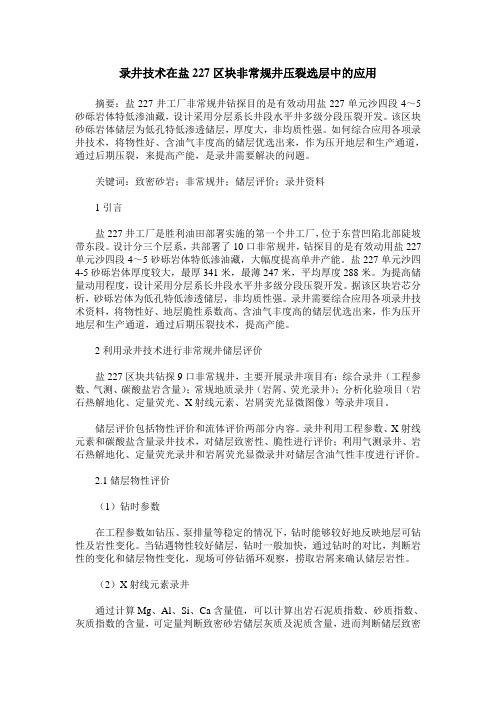 录井技术在盐227区块非常规井压裂选层中的应用