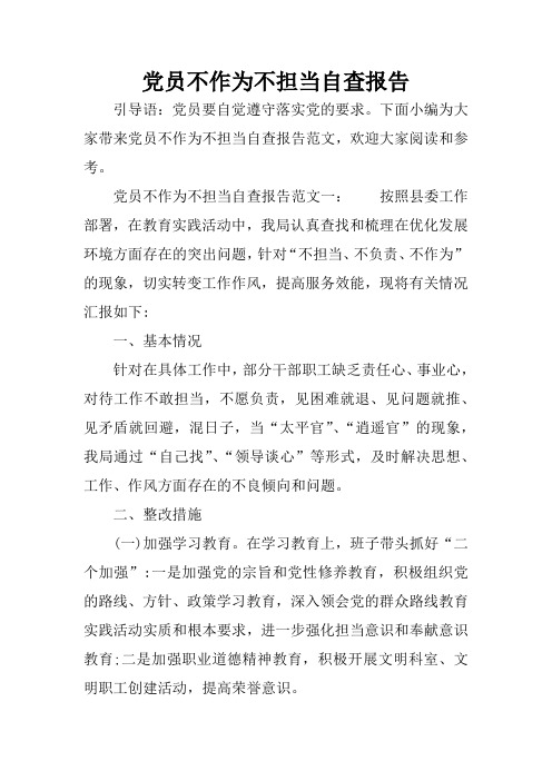 党员不作为不担当自查报告