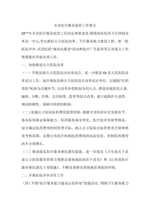 全市医疗服务监管工作要点