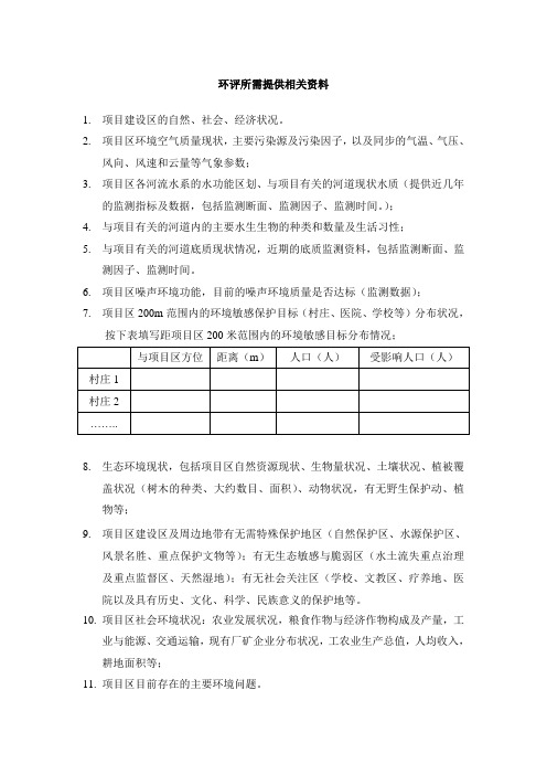 环评所需提供资料