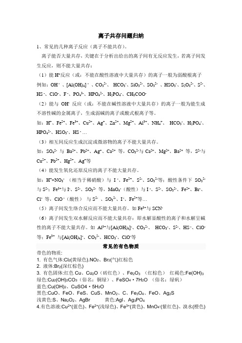 离子共存问题归纳
