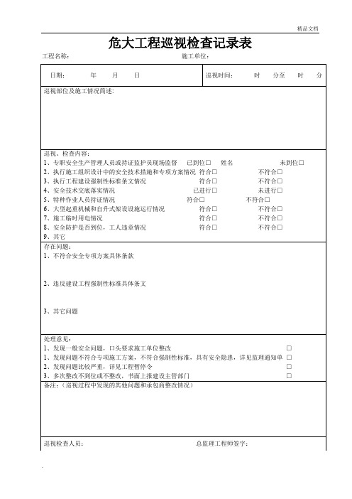 危大工程巡视检查记录表