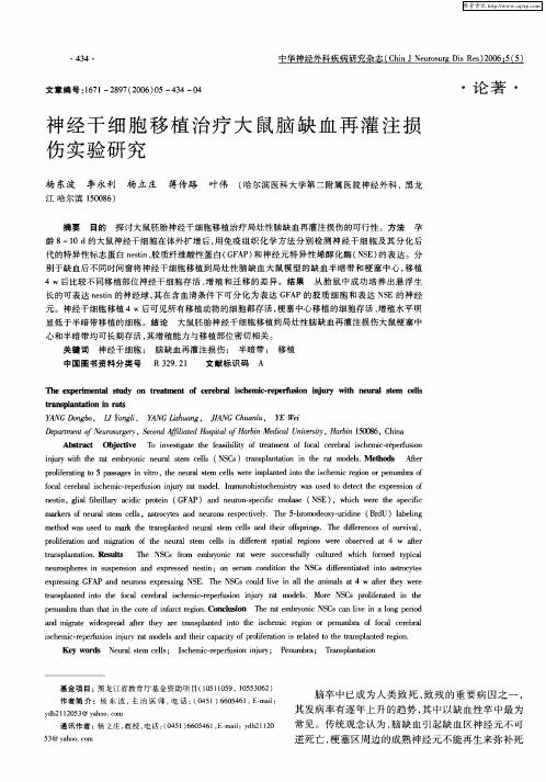 神经干细胞移植治疗大鼠脑缺血再灌注损伤实验研究