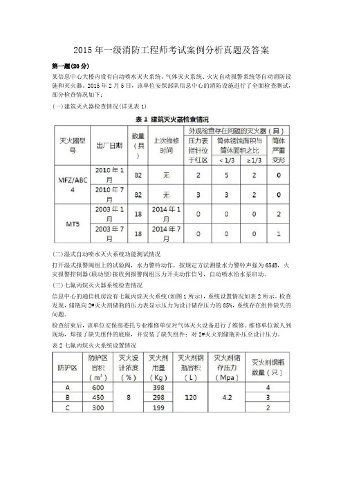 2015年一级消防工程师考试案例分析真题及答案