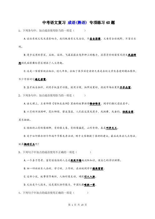 中考语文复习 成语(熟语) 专项练习40题(含答案)