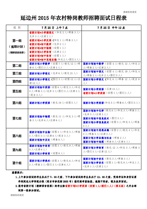 延边州2015年农村特岗教师招聘面试日程表.doc