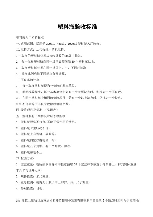 塑料瓶验收标准文档模板