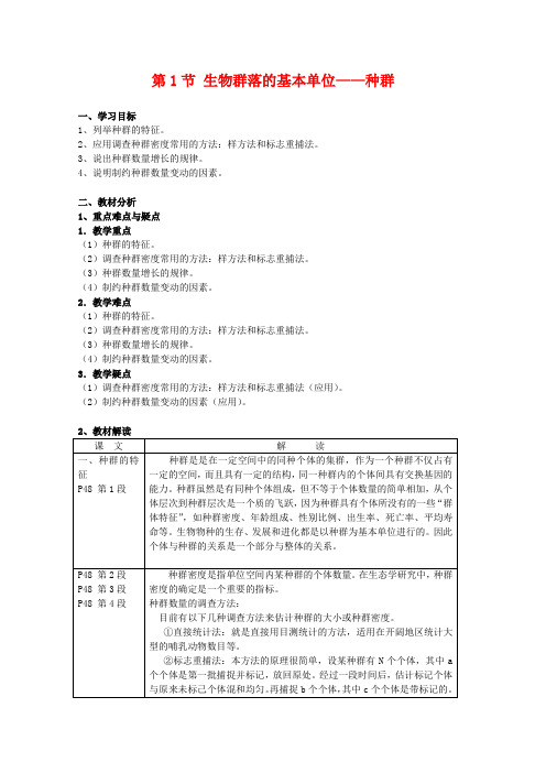 高中生物3.1《 生物群落的基本单位——种群》学案(2)(苏教版必修3)