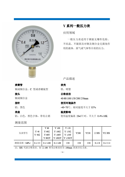 Y系列一般压力表