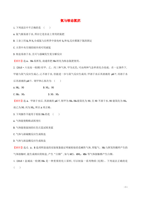 全程学习方略学高中化学3.2.2氨与铵态氮肥(精讲优练课型)课时自测当堂达标区鲁科版必修1
