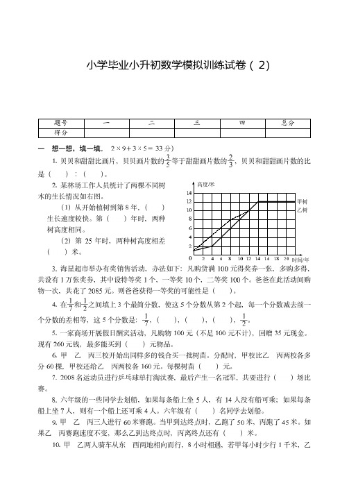 临沂市2019-2020小学毕业小升初数学模拟训练试卷附试题详细答案( 2)