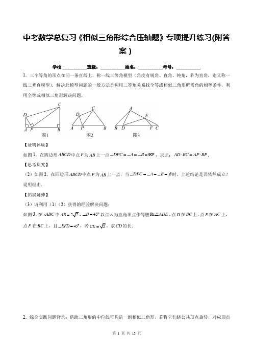 中考数学总复习《相似三角形综合压轴题》专项提升练习(附答案)