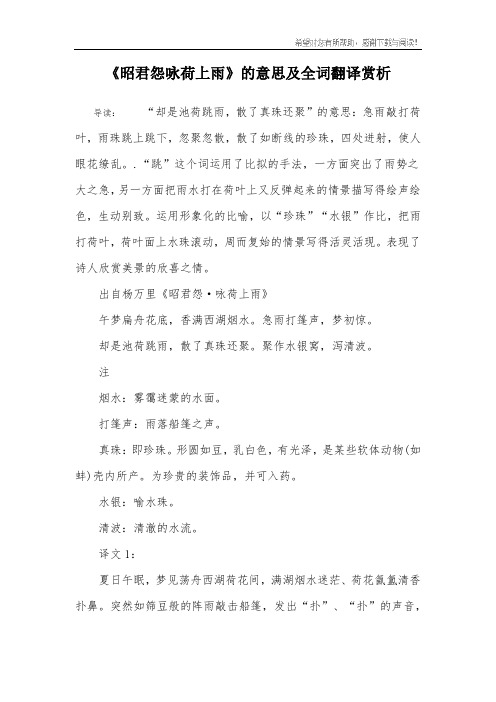 《昭君怨咏荷上雨》的意思及全词翻译赏析