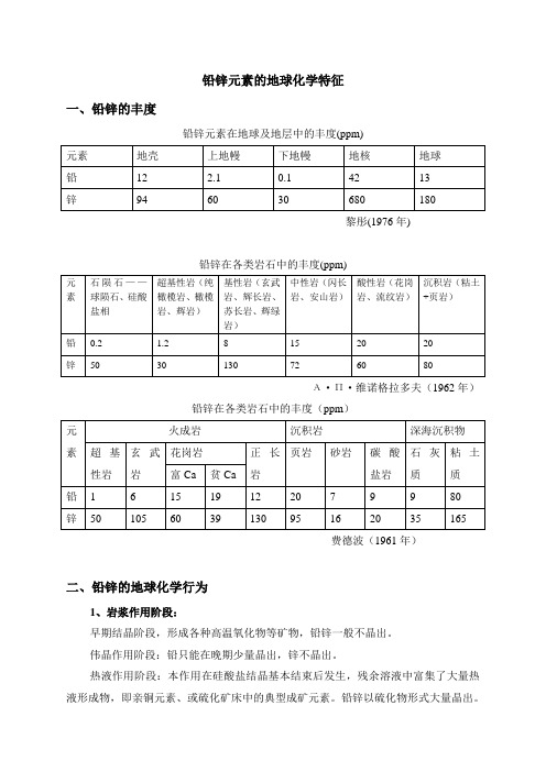 铅锌元素的地球化学特征