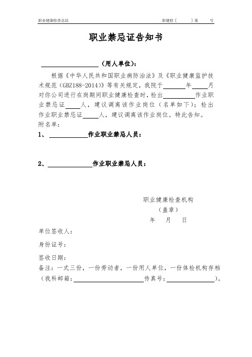 职业禁忌证告知卡