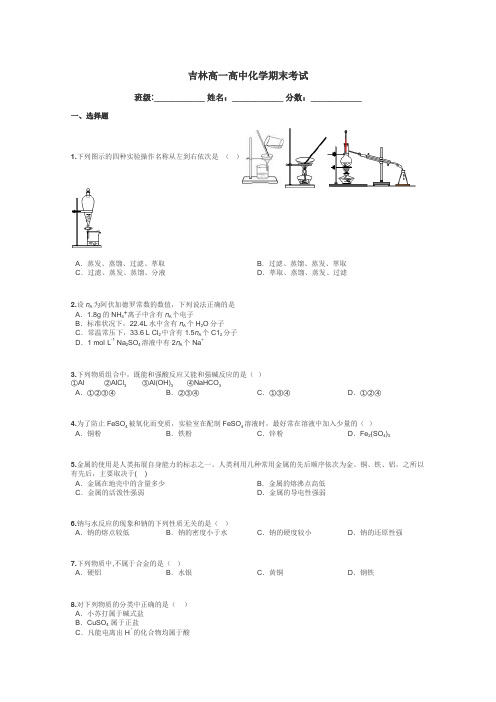 吉林高一高中化学期末考试带答案解析
